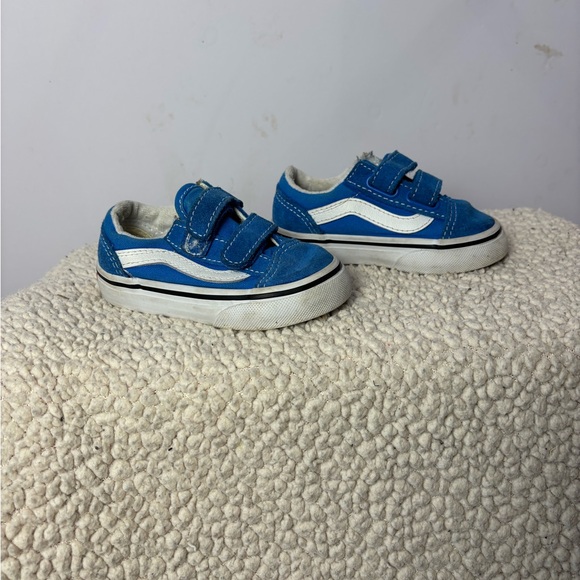 VANS Old Skool V Blue‎ Hook & Loop Closure  Toddler Skate Shoes Sneakers. Sz 5 - Picture 3 of 8